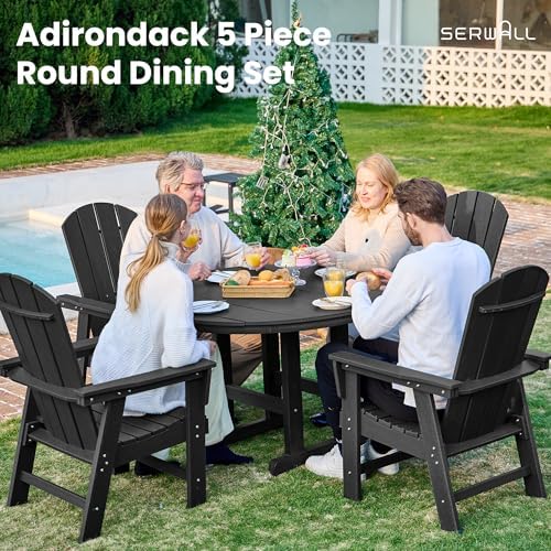 SERWALL 5-Piece Patio Dining Set, 45" Table & 4 Adirondack Chairs, B...