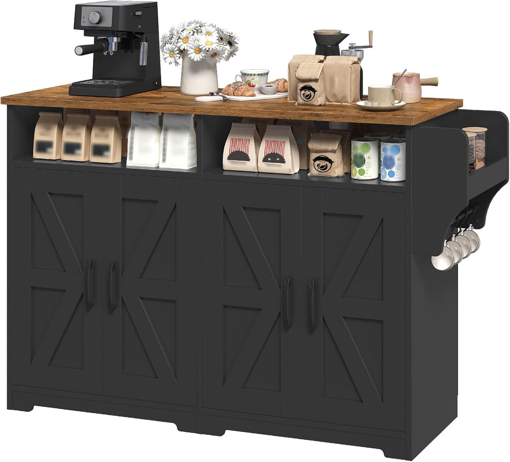 YATINEY Coffee Bar Cabinet, Kitchen Island with Storage, Farmhouse Sideboard ...