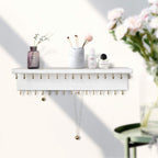 SANY DAYO HOME Jewelry Organizer with 30 Hooks and Cosmetics Shelf, 15 x 3 x 4 inches Wall Mounted Rustic Pine Wood Holder for Necklaces and Bracelets, Suitable for Kids and Adults (Retro White)