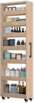 7-Tier Slim Storage Cart, Wooden Rolling Pantry Cabinet with Wheels, Narrow Shelf Organizer for Kitchen, Bakers Rack, Dining Room, Closet, Small Spaces Light Walnut 73.2''H*5.9''W*23.6''D