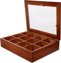 Baluue 12 Compartment Tea Bag Organizer Box with Clear Acrylic Lid Decorative Wood Grain Packet Holder Case Storage Chest Container for Kitchen Countertop Cabinet