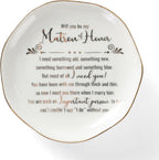 HOME SMILE Matron Of Honor Ring Dish - Will You Be My Matron Of Honor - Jewelry Trinket Dish Tray, Bridesmaid & Bridal Shower Gifts - Proposal Gift For Bestie, White Ceramic