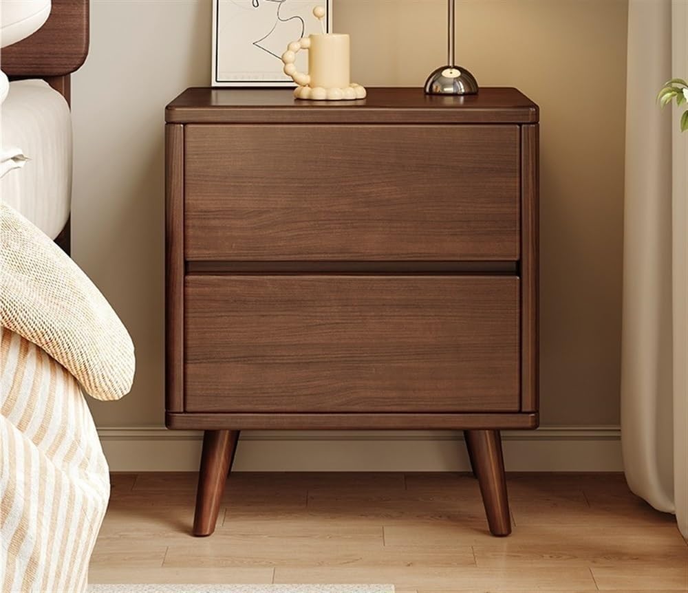 Bedside Table, Nightstand End Table Side Table with 2 Drawers Wood Accent Table with Storage for Bedroom Small Space Living Room Wooden Bedside Table(Brown,45cm/17.7in)