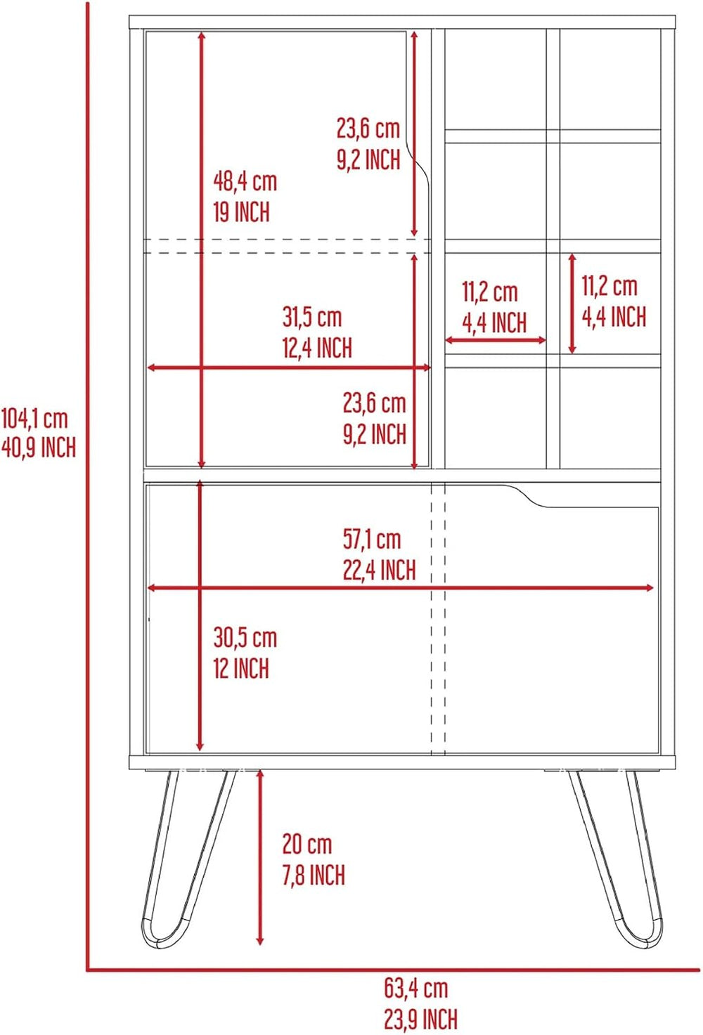 Rectangle Wine Cabinet with Drawers, Storage Locker Pantry Sideboard for Kitc...