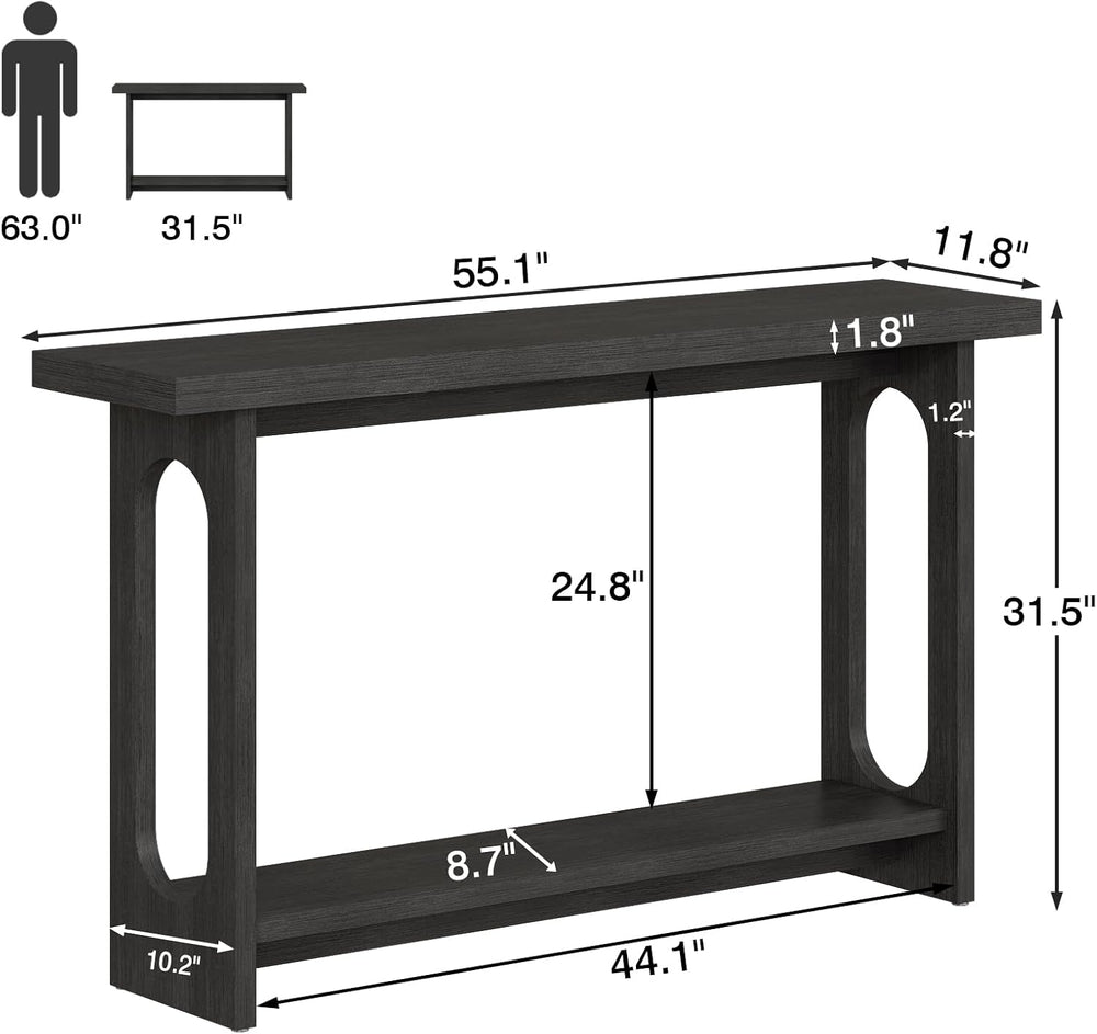 Black Console Table, 55‘’ Wood Entryway Table Narrow Sofa Tables Hallway Tabl...