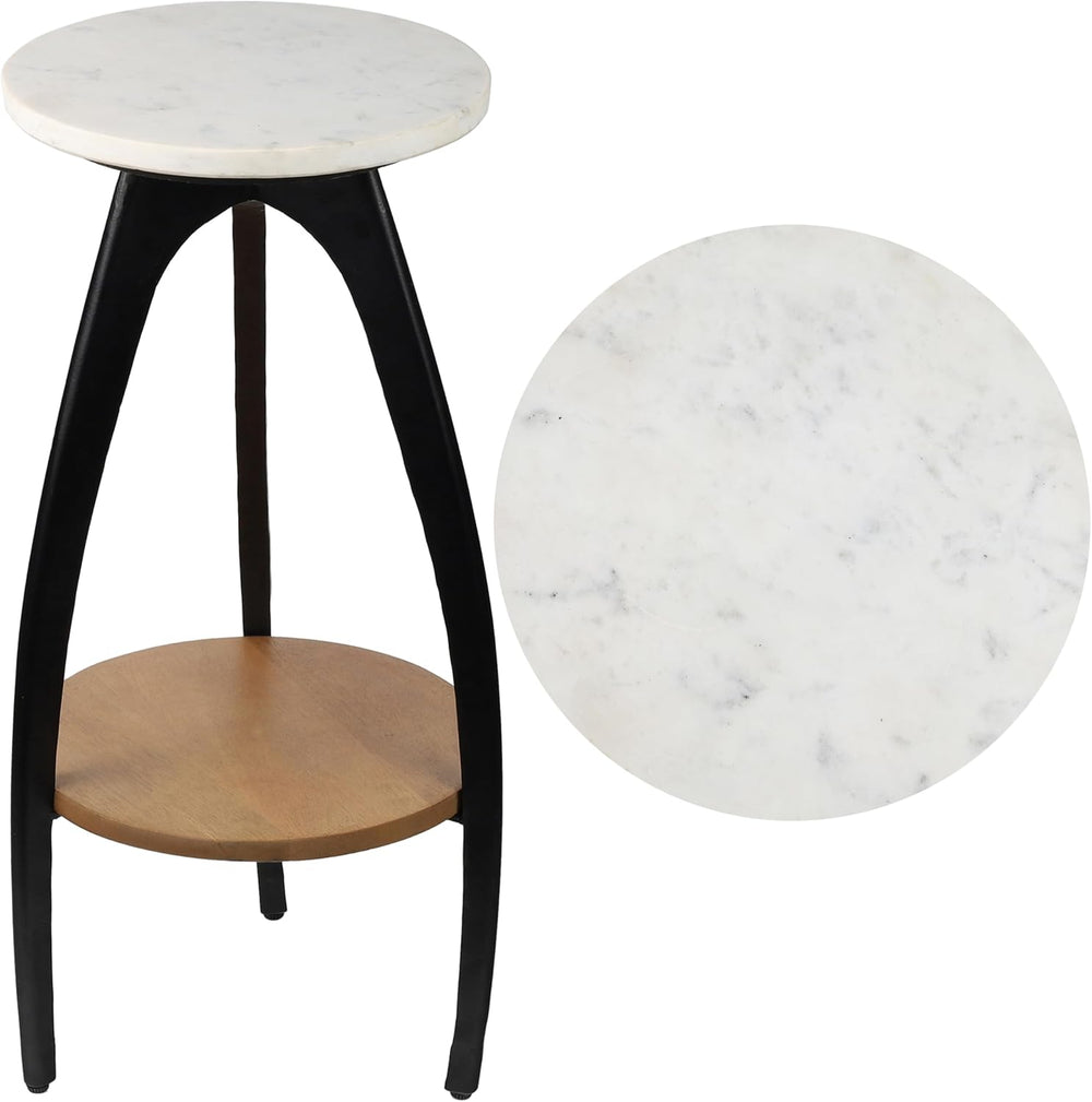 JONATHAN Y Ollie 24.5" Modern 2-Tier Round Drink Table, White Faux Marbl...