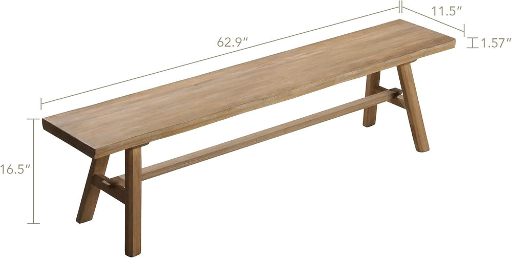 Wnutrees 63" Farmhouse Wood Bench, Rustic Solid Wood Dining Room & E...