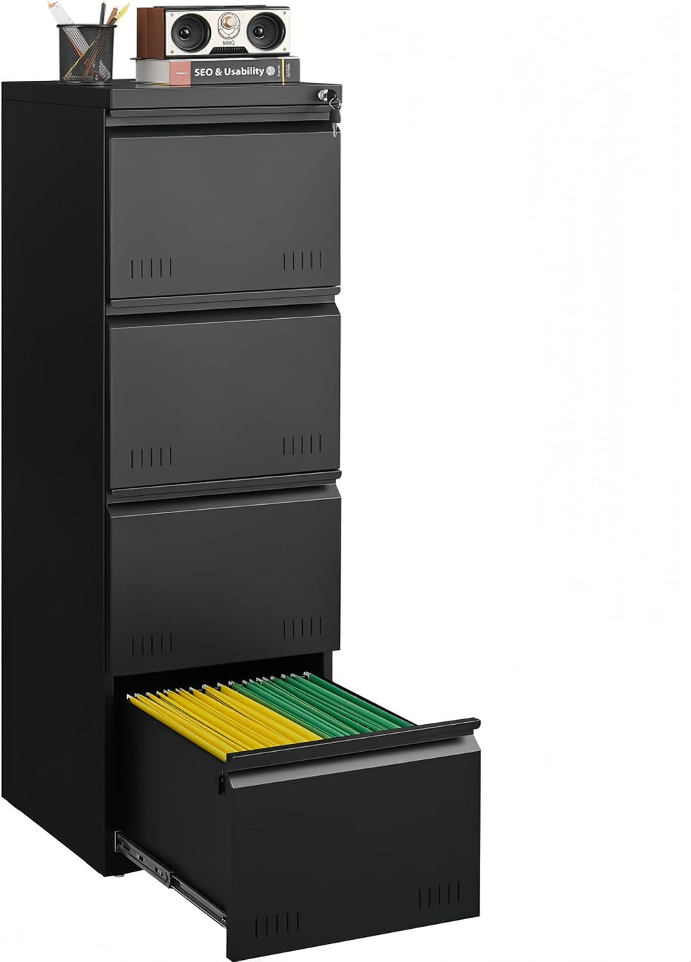 Guizeeopo Metal File Cabinet with Lock, Vertical 4 Drawer File Cabinets for H...