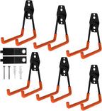 Garage Hooks, 6 Pack Medium Square Wall Hooks for Hanging Heavy Duty Ladders, Bikes, Tools Ideal for Garage, Garden, Basement Utility Room Storage (Orange)