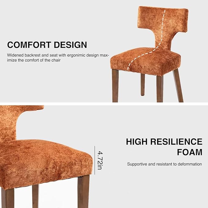 Farmhouse Dining Chairs Set of 2, Linen Upholstered Padded Chairs with Solid Rubber Wood Legs, Ergonomic Armless Kitchen Chairs for Dining Room, Kitchen, Living Room