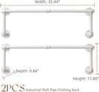 Clothes Racks, Industrial Pipe Clothing Racks for Hanging Clothes, Wall Mounted Heavy Duty Space Saving Garment Racks, Multi-Purpose Clothing Hanging Rods for Closet Storage, White, 2Pcs