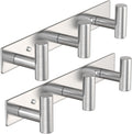 VAEHOLD Silvery Hat and Coat Wall Mount Rack - 3 Hooks for Robes, Bags, Keys, and Towels - Bathroom Towel Hanger Organizer (2 Pack)