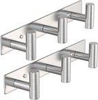 VAEHOLD Silvery Hat and Coat Wall Mount Rack - 3 Hooks for Robes, Bags, Keys, and Towels - Bathroom Towel Hanger Organizer (2 Pack)