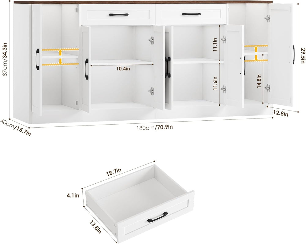 BOTLOG 71” Large Buffet Cabinet with Storage, Sideboard Buffet Cabinet with A...