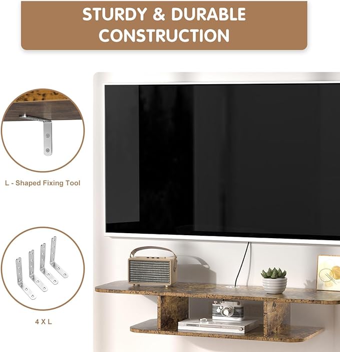 GHC Floating TV Stand, Wall Mounted Entertainment Center and Cabinet Shelf, TV Console with Storage, Media Console for DVD Player, Space-Saving Under TV Shelf for Bedroom (Rustic Brown)