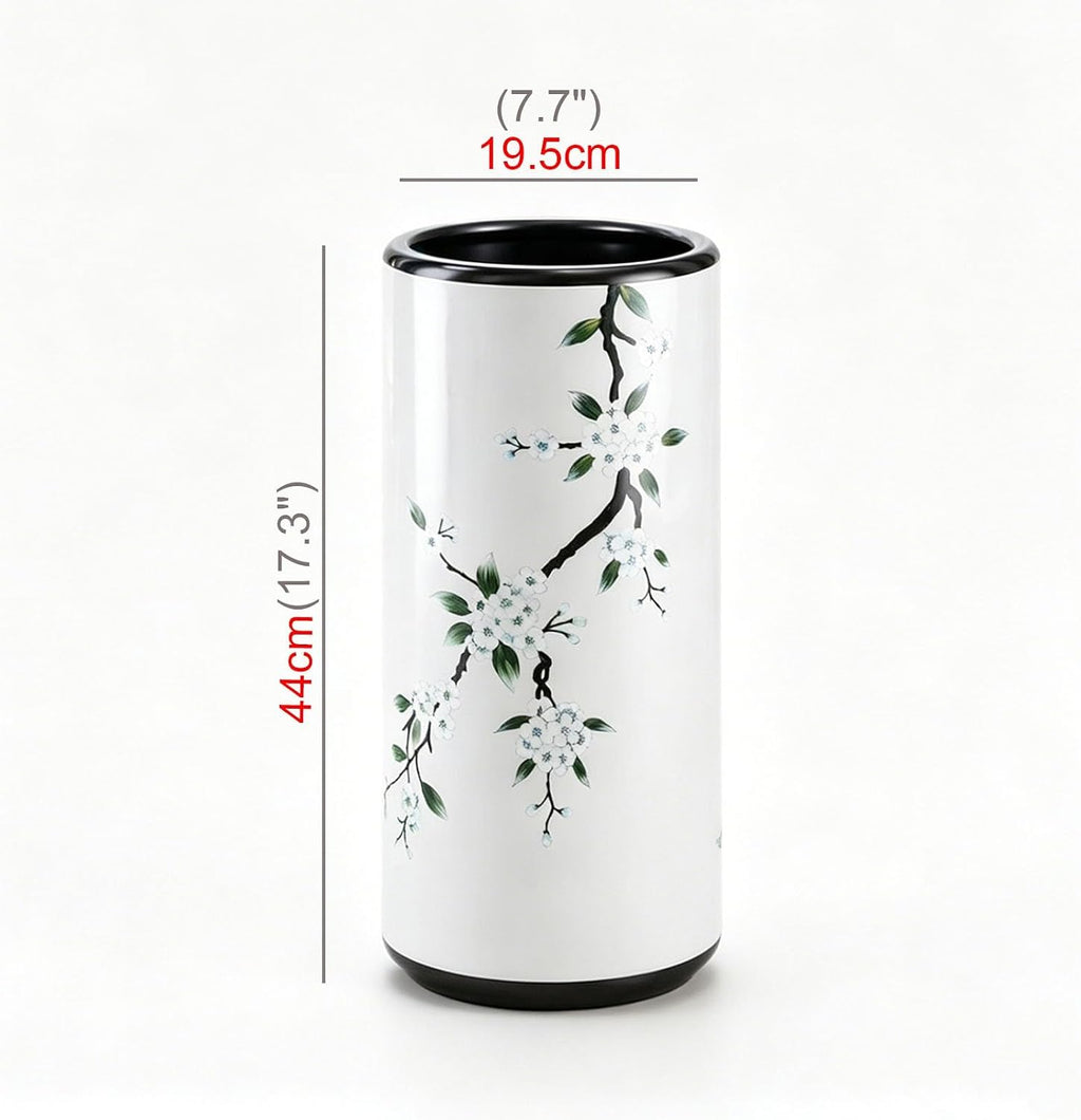 White, W19.5 X H44 Cm, Ceramic Umbrella Stand, Freestanding Decorative Vase, Wide-Mouth Design, Non-Slip Stable Base, for Home Decor, Family Use, and Living Rooms