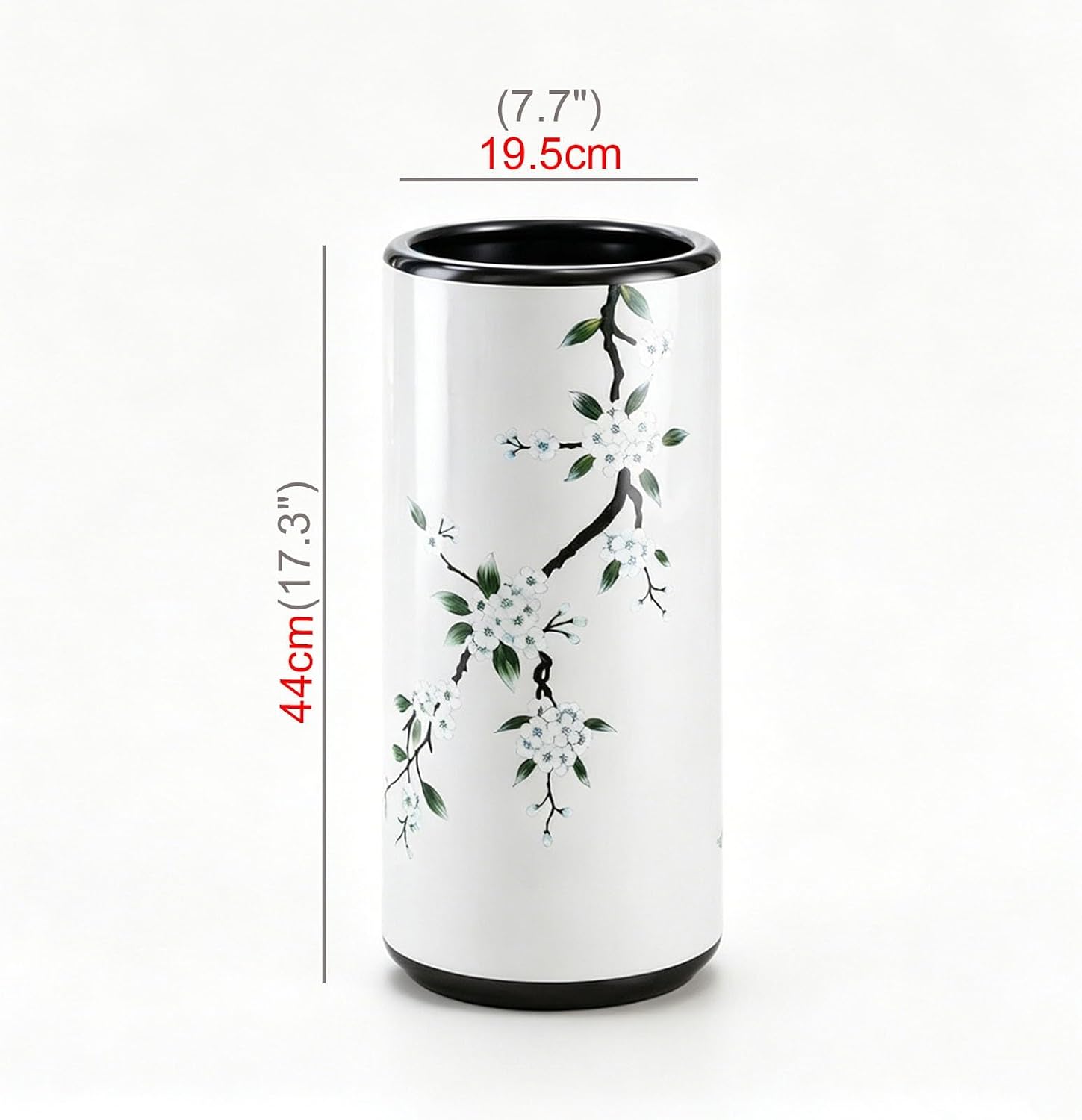 White, W19.5 X H44 Cm, Ceramic Umbrella Stand, Freestanding Decorative Vase, Wide-Mouth Design, Non-Slip Stable Base, for Home Decor, Family Use, and Living Rooms