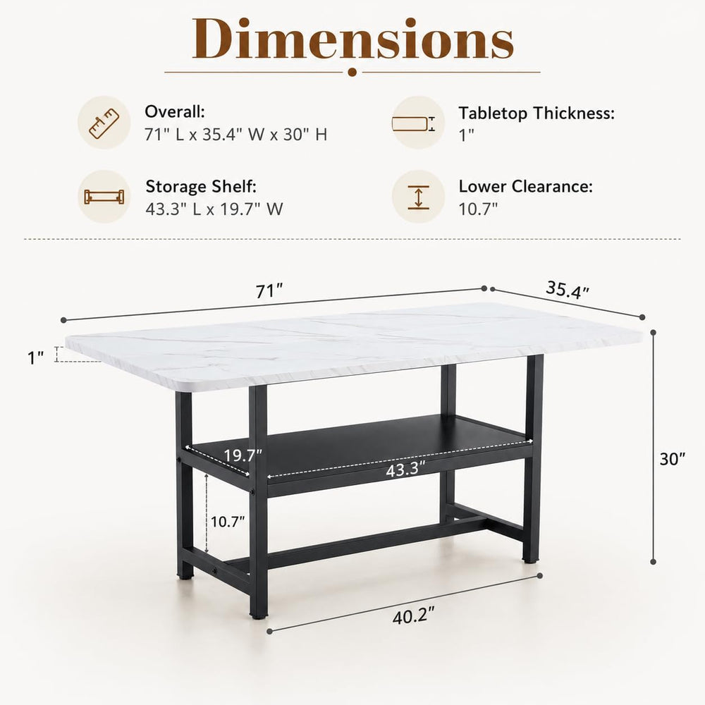 Dining Table for 6, 71" Rectangle Kitchen Table with Storage Shelf, Dinn...