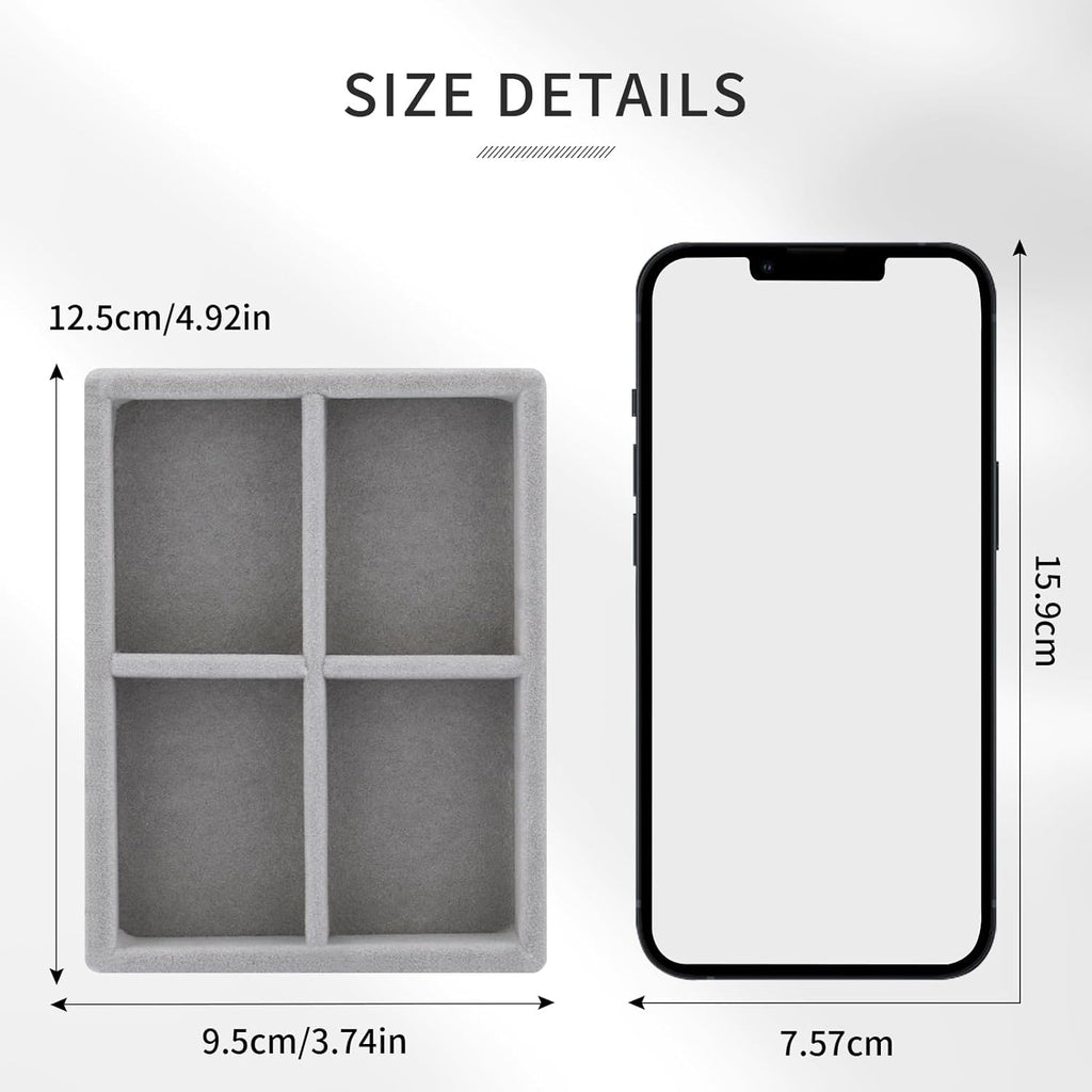 DesignSter Small Jewelry Tray, 2PCS Ring Organizer, Velvet Jewelry Display Tray, Stackable Jewelry Organizer Trays, Jewelry Drawer Organizer Inserts For Dresser, Jewelry Box (Gray)