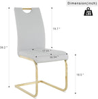 Goujxcy Dining Chairs Set of 2, Modern High Back Kitchen Chairs with Metal Legs and Faux Leather Padded Seat Upholstered Dining Chairs for Dining & Kitchen,Living Room (Light Gray&Gold, Set of 2)