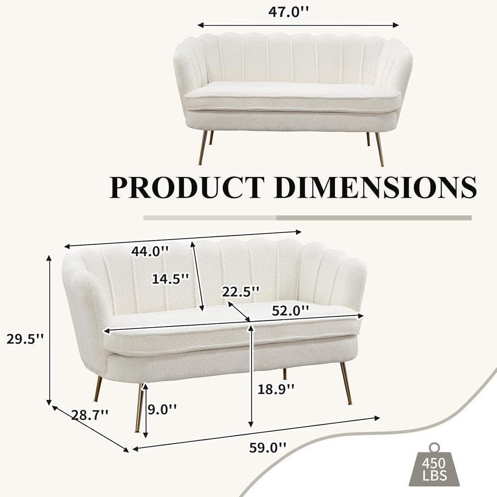 59" Wide Loveseat Sofa, Chenille Upholstered Small Couch | Petal-Shaped ...