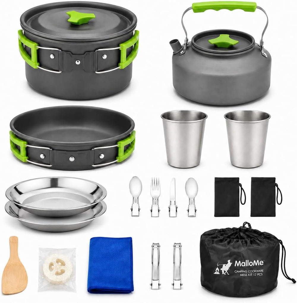 MalloMe Camping Cookware Mess Kit for Backpacking Gear – Camping Cooking Set ...