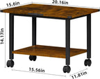 Lerliuo Under Desk Printer Stand, 2-Tier Industrial Mobile Printer Table with Storage Shelf and Steel Frame, Rolling Printer Cart Holder with Lockable Wheels for Home, Office (Rustic Brown)