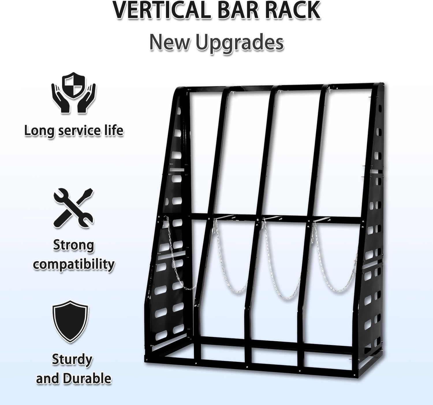 Steel Vertical Long Parts Storage Rack, Lumber Storage Rack 1500 LBS Capacity, Heavy Duty Standing Bar Rack with Safety Chain for Garage Workshop Factory, 4 Bays, Black,