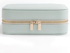 Genuine Leather Travel Jewelry Organizer Case with Mirror for Women, Small Mini Portable Jewelry Box for Ring Earrings Necklace Bracelet Luxury Gift for Women（Cyan）