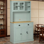 Freestanding Kitchen Pantry Cabinet with Hutch – 5-Door Storage Buffet with Glass Doors, Adjustable Shelves, Drawers, and Anti-Tip Safety Strap – Ideal for Dining Room Organization