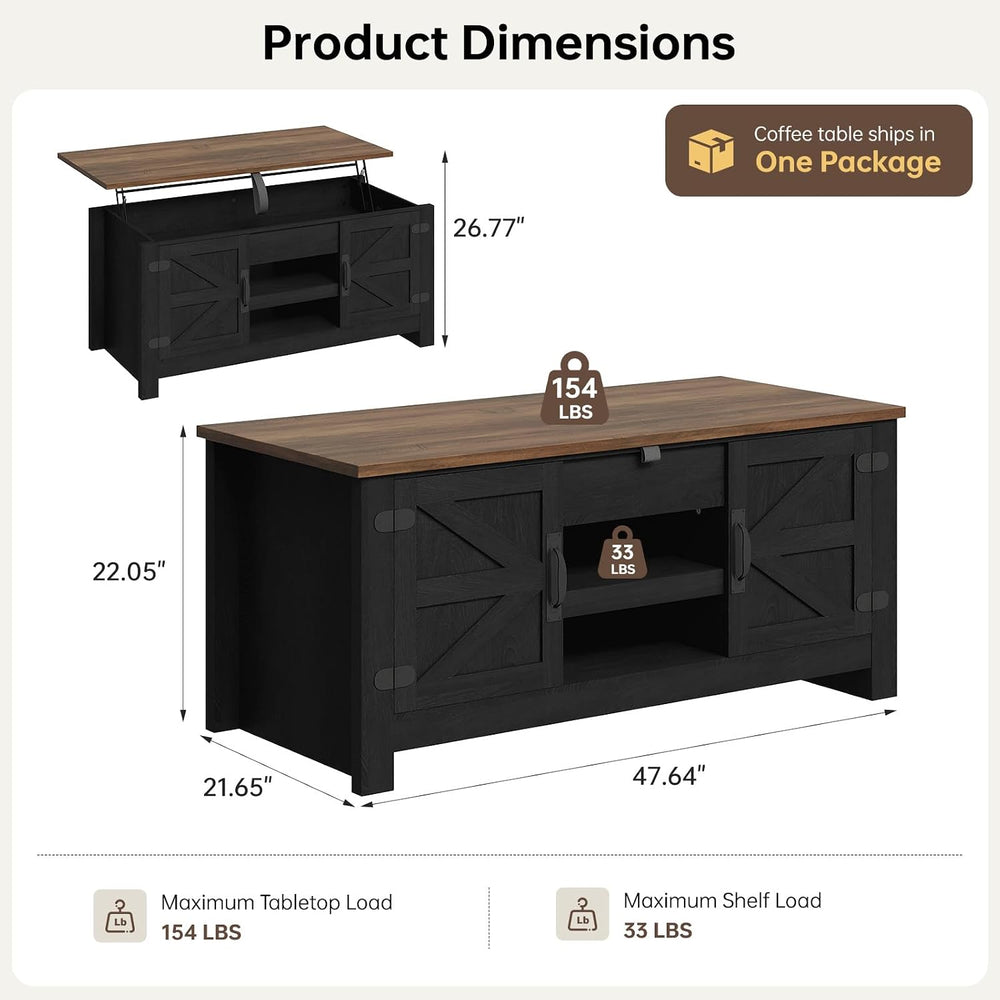 Farmhouse Living Room Table Sets of 2, 70 inch, Black | Includes 70 inch TV S...