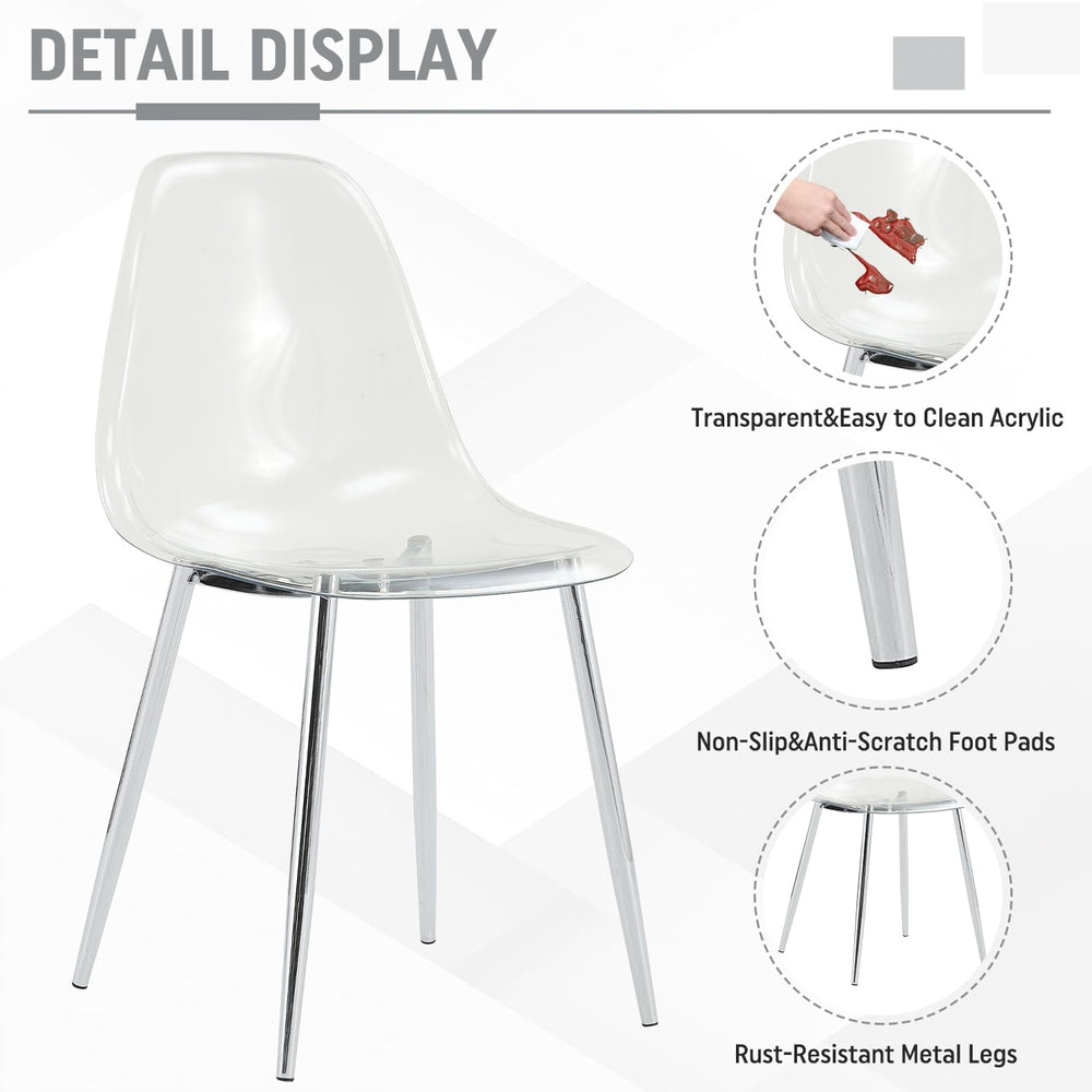 Round Dining Table Set for 4, 39" Clear Tempered Glass Table with Sliver...