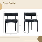 Faux Leather Dining Chairs Set of 2, Upholstered Kitchen and Dining Room Chairs, Mid-Century Modern Dining Chairs with Round Back and Black Metal Legs, Vegan Leather, Black