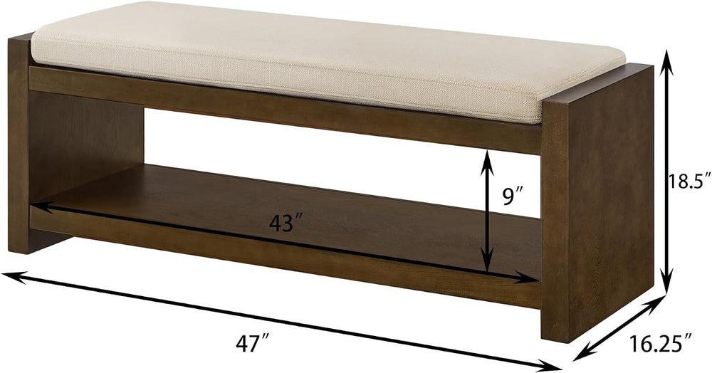 Modern Compact Bed End Bench, Accent Bench with Lower Shelf Shoe Rack, for Li...