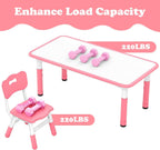 INFANS Kids Table and Chiar Set, Height Adjustable Toddler Desk and 4 Chairs with Graffiti Desktop Non-Slip Legs, Large 47" L x 23.5" W Multi-Activity Art Table for Daycare Classroom Home (Pink)
