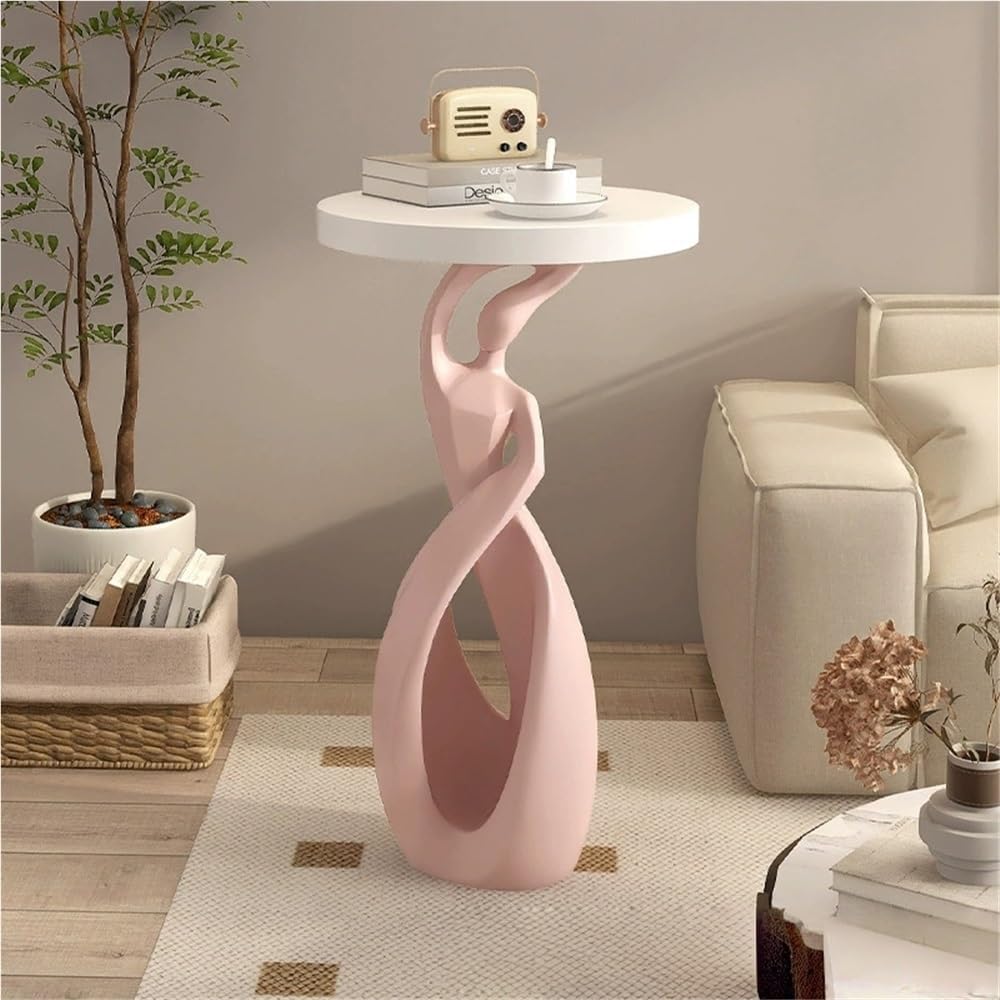 Modern 28.3'' Tall Round End Table, Small Coffee Table with Abstract ...