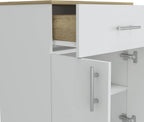 23.6" D*15.9" W*33.5" H Freestanding Storage Cabinet with Dawer & Shelf, Double Door, Natural Wood Top, Rectangular Kitchen Pantry, Modern Minimalist, for Living Room, Dining Room, White