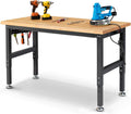 60 Inch Workbench for Garage Adjustable Height Work Bench with Pegboard Power Outlets Rubber Wood Tabletop Work Table for Cutting Wood Woodworking Shop Home Office Electronic