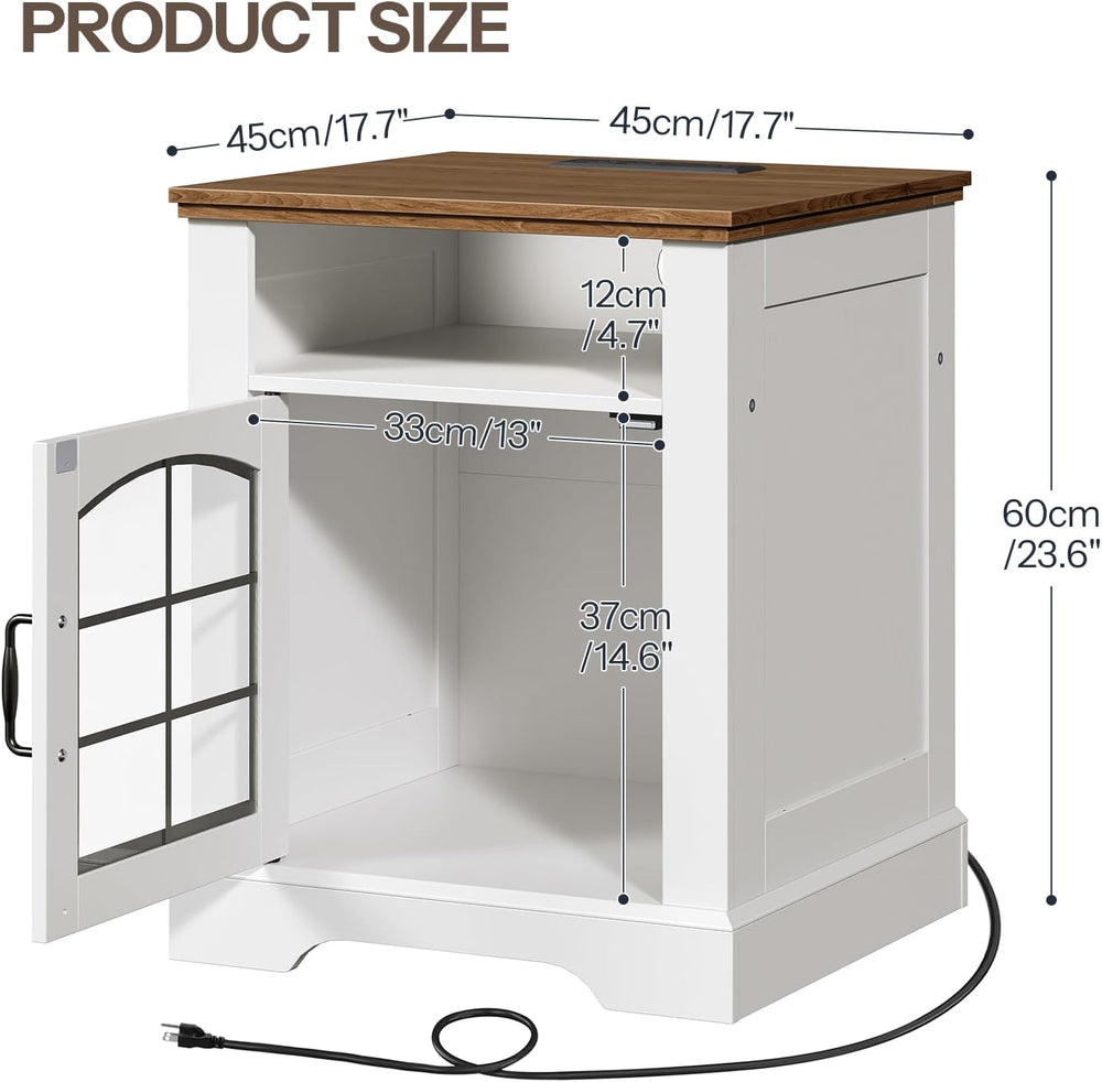 HOOBRO Farmhouse End Table for Living Room, 17.7" Wide Nightstand with C...