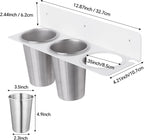 Hair Tool Organizer Wall Mount, Stainless Steel Hair Tool Holder with 2 Heat-Resistant Cups, Curling Iron Holder for Vanity, Hot Tools Organizer with PVC Ring,Hair Dryer Holder for Bathroom