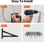Garage Wall Shelving, 2X4ft Garage Storage Rack,Heavy Duty Wall Mounted Storage Shelf With 12 pc Hooks-Each Loads 260lbs Metal Wall Shelf,Black,2Pack