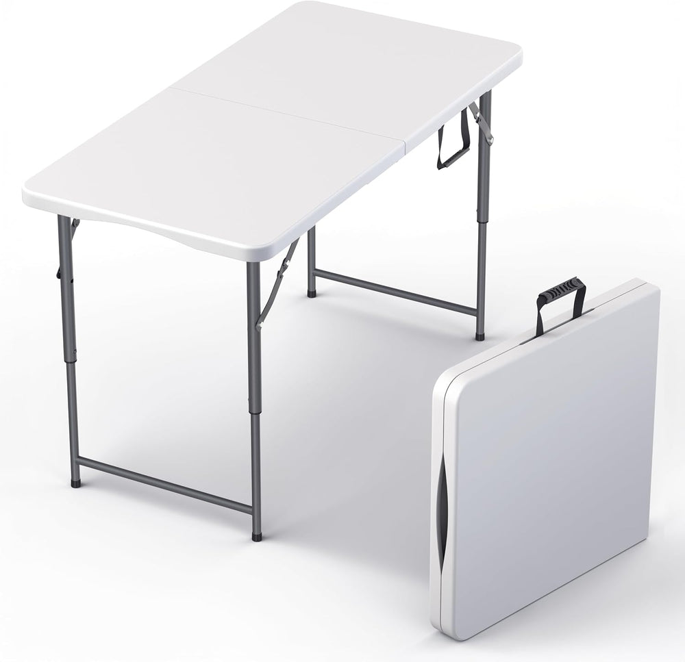 4 Feet Foldable Table Adjustable Height with Built in Handle, Steel Legs | 4F...