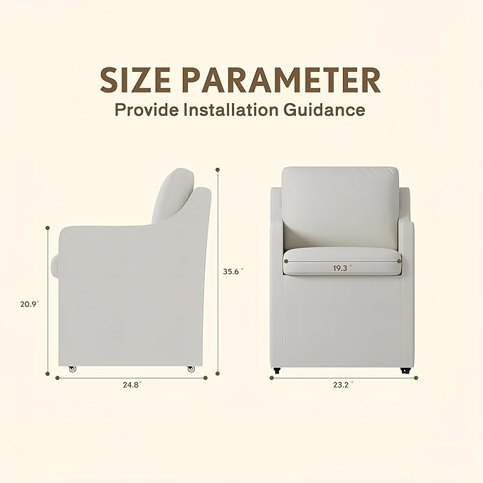Upholstered Dining Chairs,Modern Rolling Linen Dining Chairs with Casters,Swivel Armchair with Storage for Reading Room,Kitchen,Dining Room(Cream)