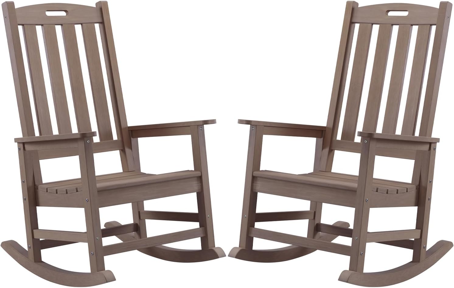 Outdoor Rocking Chairs Set of 2, Oversized Porch Rocker (Brown) | Weather Resistant Rocking Chairs with High Back, Heavy-Duty Large Patio Rocker with 350lbs Weight Capacity for Adult