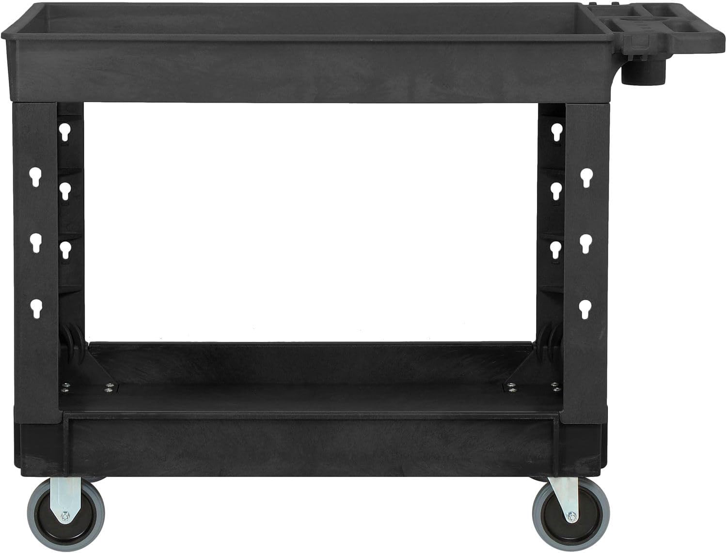 Global Industrial Industrial Service & Utility Cart, Plastic 2 Tray Black Shelf, 44” x 25-1/2”, 5" Rubber Casters