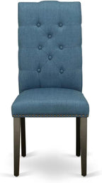 East West Furniture V677EL121-5 5 Piece Modern Dining Table Set Includes a Rectangle Wooden Table with V-Legs and 4 Blue Linen Fabric Parsons Dining Chairs, 40x72 Inch, Multi-Color