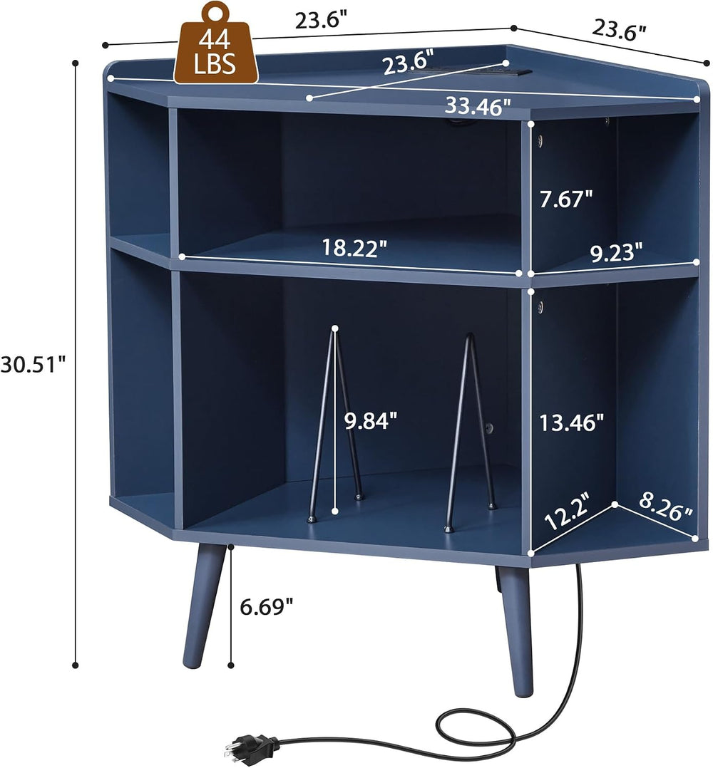 Corner Record Player Stand with Charging Station & USB Ports, 3 Tier Mid ...