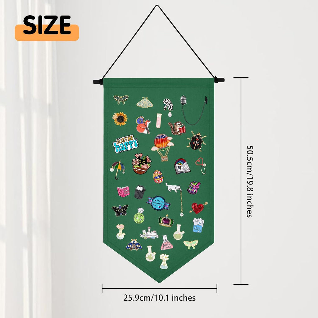 Winmany Wall Hanging Brooch Jewelry Storage Case Canvas Display Stand Enamel Pin Display Banner Holder Earrings Necklace Glitter Pin Collection Organizer (Green)