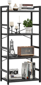 NUMENN 4 Tier Small Bookshelf, Industrial Bookcase Shelf Storage Organizer, Modern Book Shelf for Bedroom, Living Room and Home Office, Black