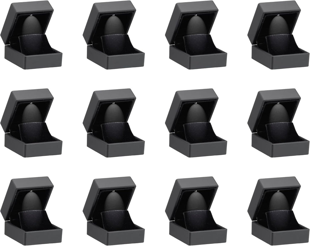 Allure - Bulk Case Of 12 - Luxury Earring Boxes With LED Light, Square Shaped Elegant Diamond Earring Case, For Unique Proposal Or Wedding, Small, Black Velvet Interior Jewelry Display Gift Box.